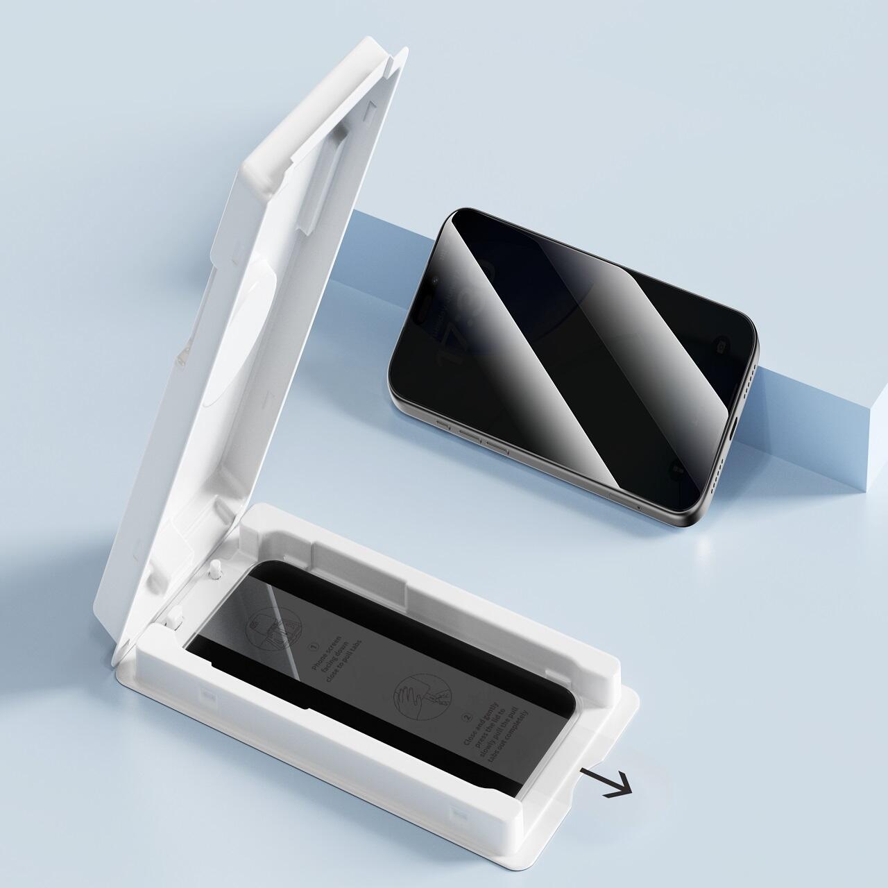 Folie Sticla Privacy premium cu aplicator inclus Devia Van Series, Full Screen, compatibila cu iPhone 17 Pro