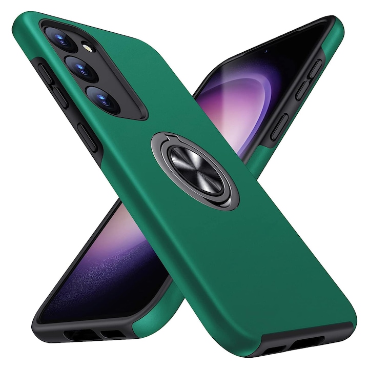 Husa de protectie pentru Samsung Galaxy S23 Plus, Hybrid Antisoc, Kickstand, Bumper inel rotativ 360, Green