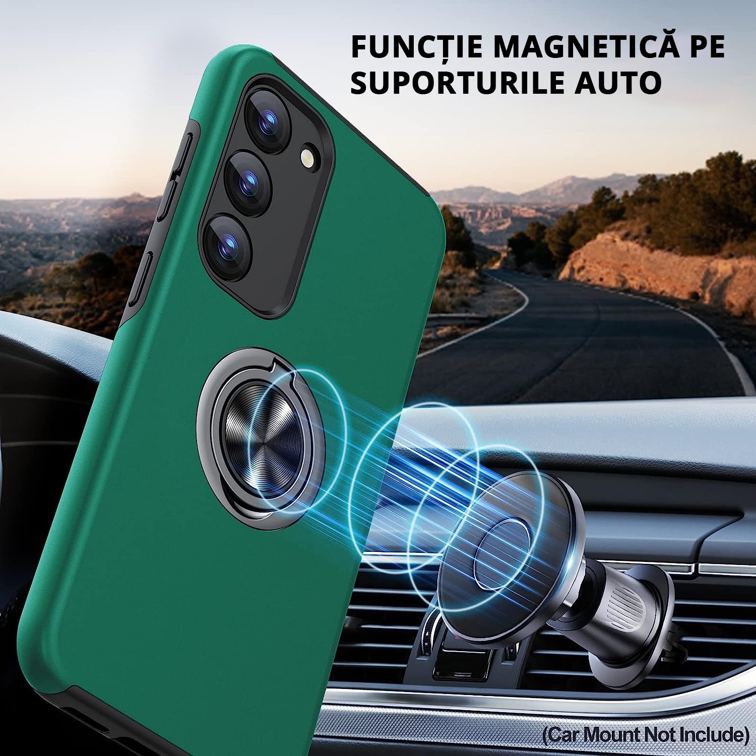 Husa de protectie pentru Samsung Galaxy S23 Plus, Hybrid Antisoc, Kickstand, Bumper inel rotativ 360, Green