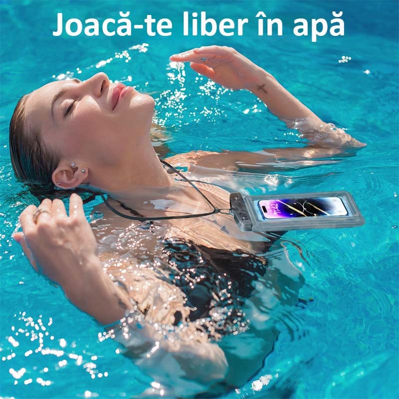 Set 2 husa subacvatica plutitoare, material TPU HD, ecran tactil, rezistenta, protectie IPX8, compatibila telefoane sub 7 toli, esentiala pentru croaziere, barci si plaje, negru/alb