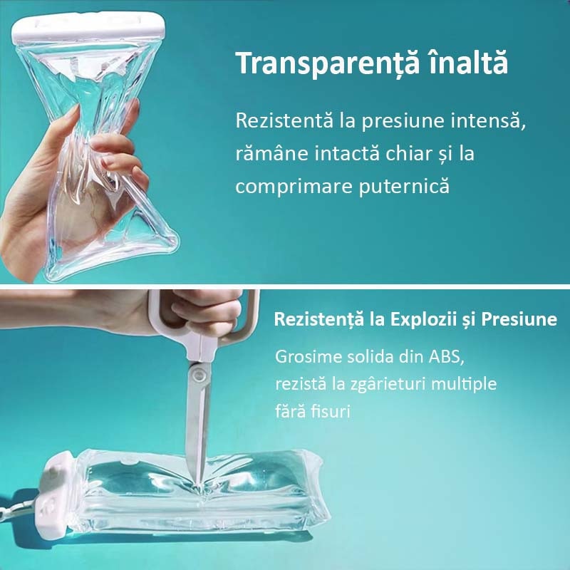 Set 2 husa subacvatica plutitoare, material TPU HD, ecran tactil, rezistenta, protectie IPX8, compatibila telefoane sub 7 toli, esentiala pentru croaziere, barci si plaje, negru/alb