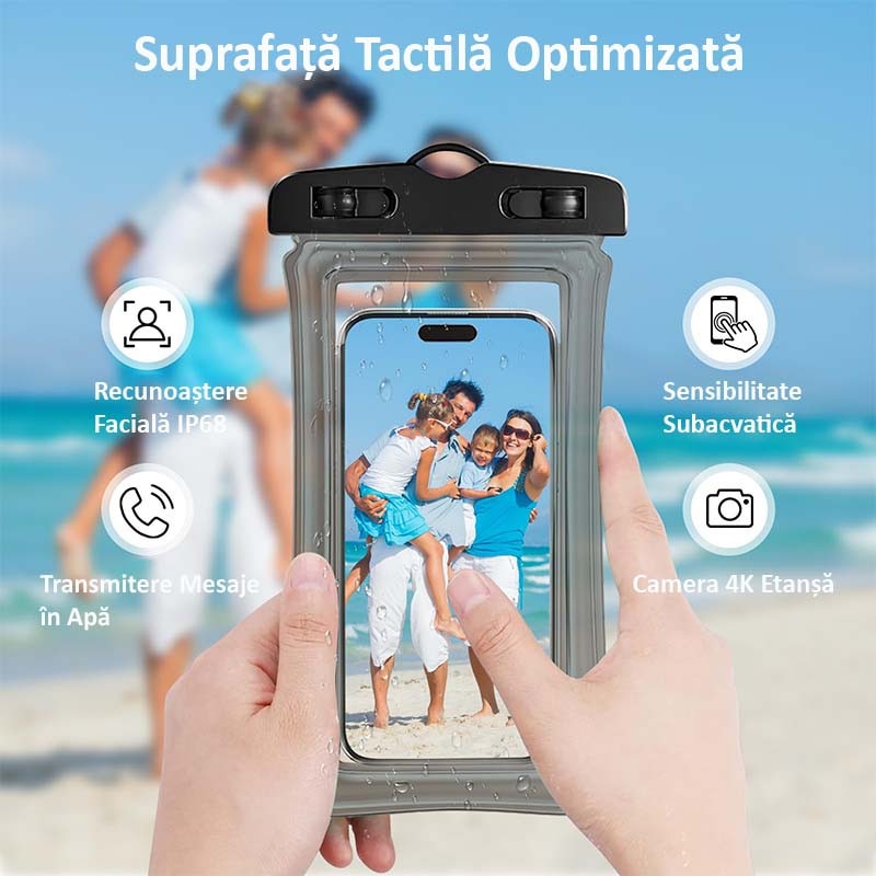 Set 2 husa subacvatica plutitoare, material TPU HD, ecran tactil, rezistenta, protectie IPX8, compatibila telefoane sub 7 toli, esentiala pentru croaziere, barci si plaje, negru/alb