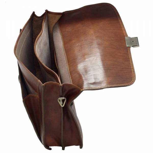 Servieta portlaptop din piele naturala vachetta, coniac, LS133A