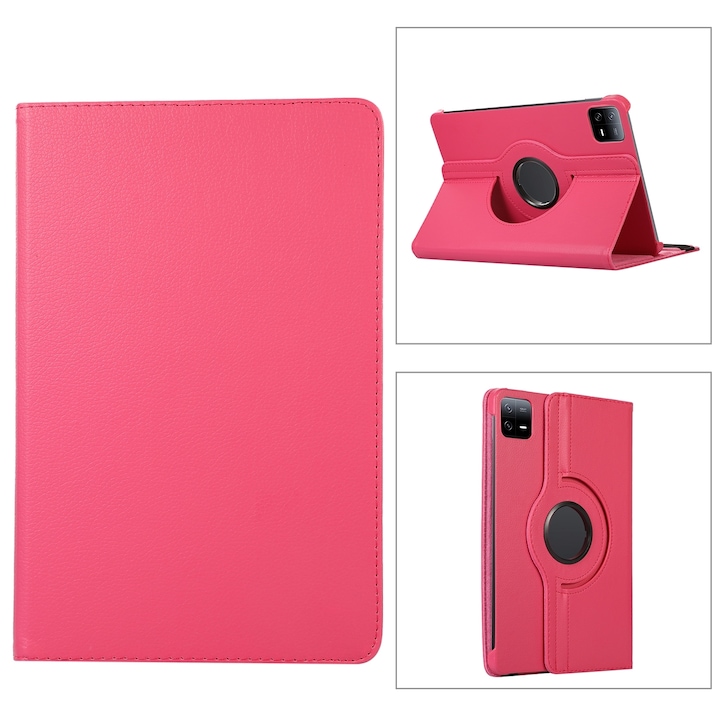 Husa tableta pentru Xiaomi Pad 7 Pro / Pad 7, piele texturata de licurici, rotire 360 de grade, rosu roz