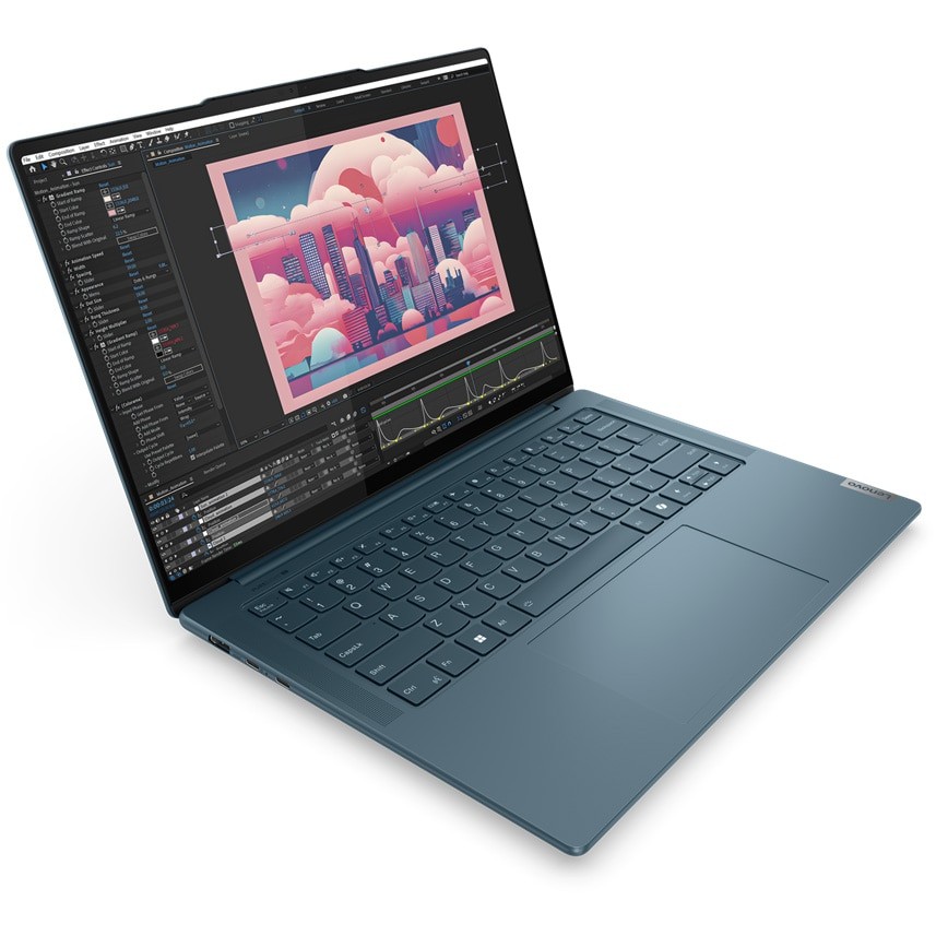 Laptop Lenovo Yoga Pro 7 14AHP9 cu procesor AMD Ryzen™ 7 8845HS pana la 5.1GHz, 14.5", 3K, IPS, 120Hz, 16GB LPDDR5x, 1TB SSD, AMD Radeon™ 780M Graphics, No OS, Tidal Teal, 3y on-site, Premium Care