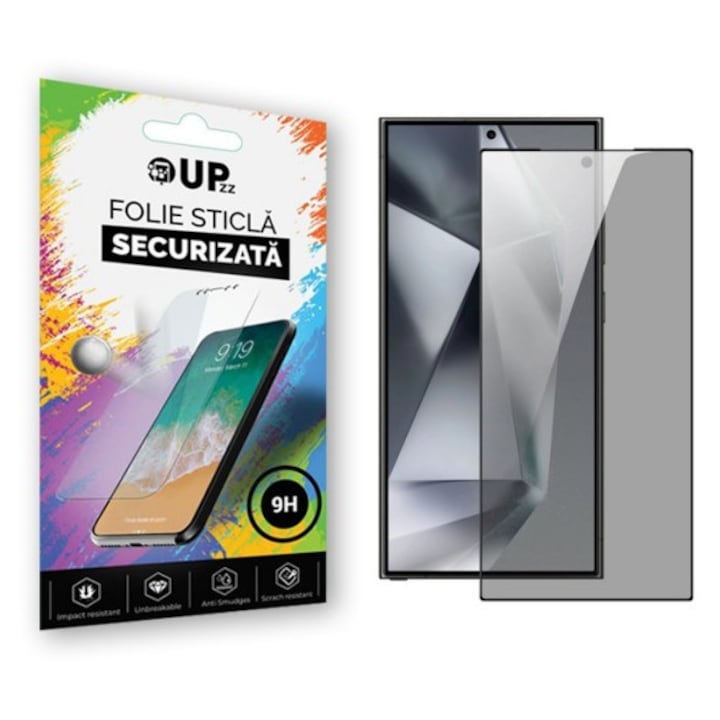 Folie Sticla Securizata Upzz Privacy Compatibila Cu Samsung Galaxy S25 Ultra, Full Glue, Case Friendly, Antispy