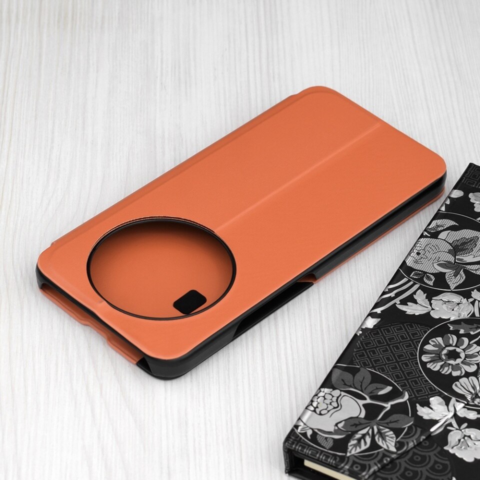 Husa pentru Honor Magic8 Lite, SKYDDAR INNOVATION, eFold, tip carte, set cu sticker, Portocaliu