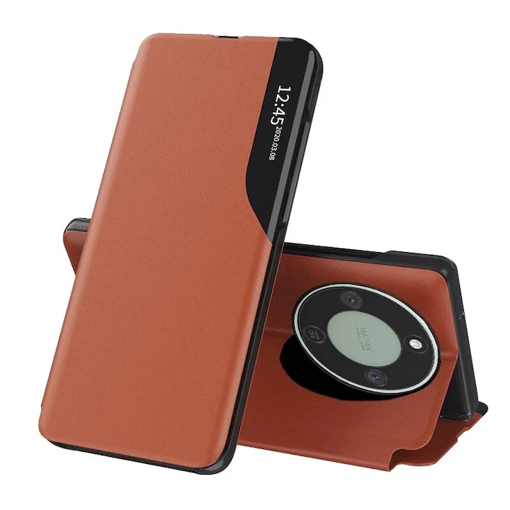 Husa pentru Honor Magic8 Lite, SKYDDAR INNOVATION, eFold, tip carte, set cu sticker, Portocaliu