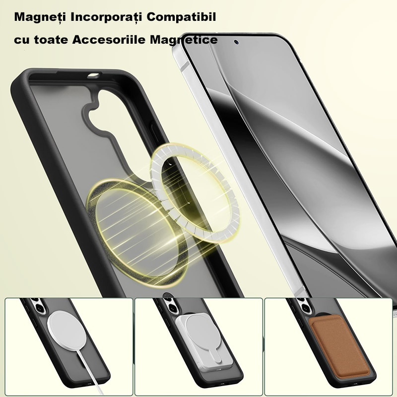 Husa Magnetica MagSafe Anti Soc MOGU pentru Samsung Galaxy S26 Plus 5G Magneti Incorporati, Anti Ingalbenire, Protectie Militara, Incarcare Wireless, Subtire, Anti Zgarieturi 6.7 Inch, TPU + Silicon, Negru