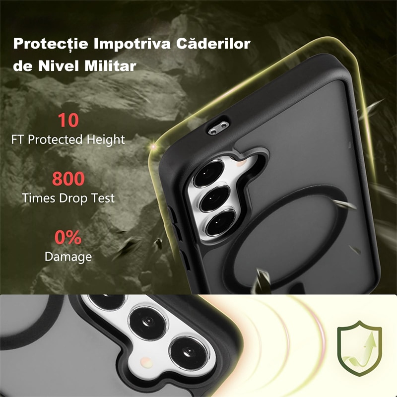 Husa Magnetica MagSafe Anti Soc MOGU pentru Samsung Galaxy S26 Plus 5G Magneti Incorporati, Anti Ingalbenire, Protectie Militara, Incarcare Wireless, Subtire, Anti Zgarieturi 6.7 Inch, TPU + Silicon, Negru