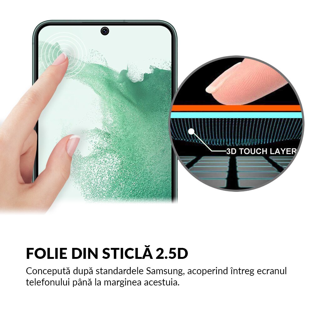 Folie Sticla Dr.Shield, Compatibil Samsung Galaxy S22 Plus, Full Glue, Protectie Profesionala 2.5D