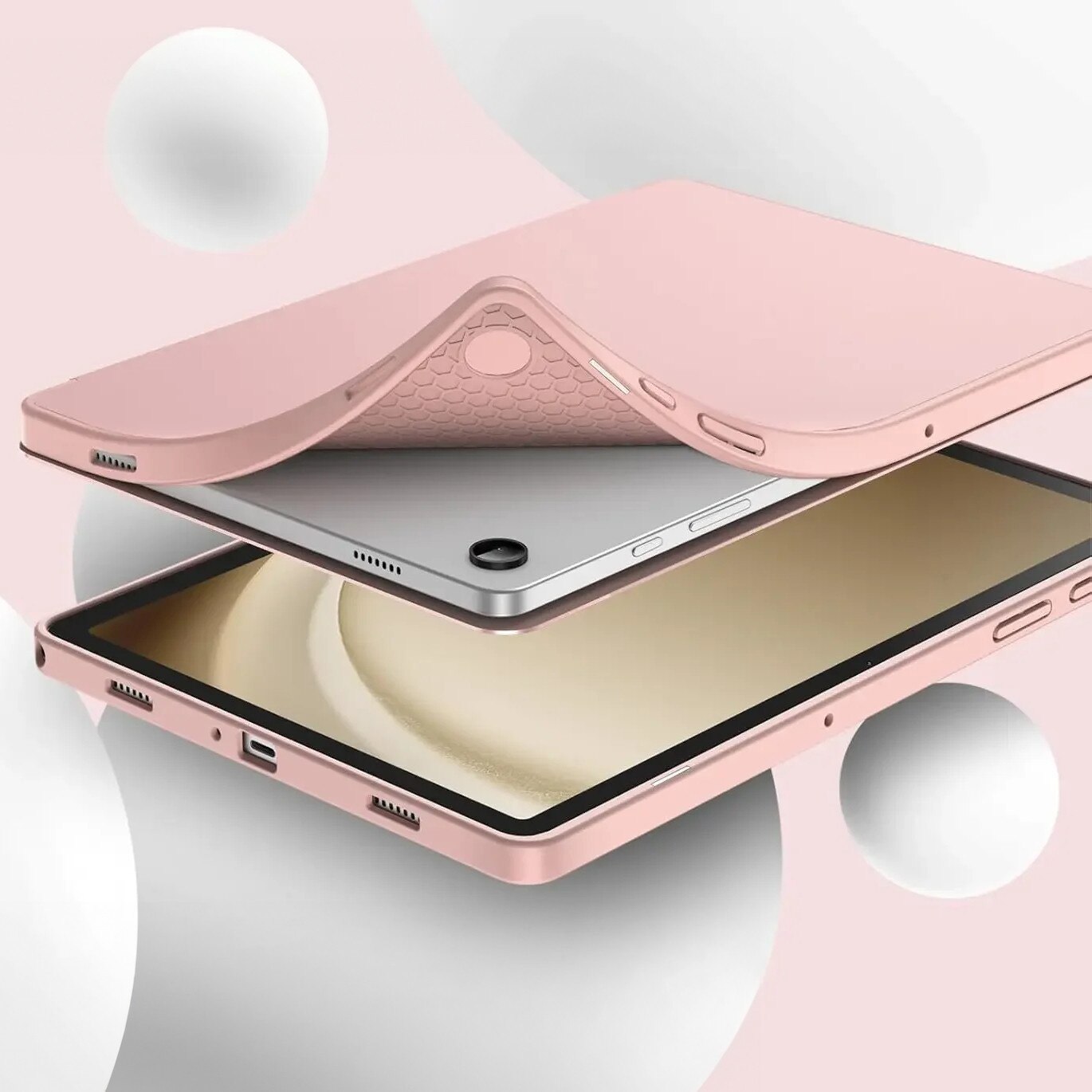 Etui Tri-fold pentru Samsung Galaxy Tab A11+, roz, protectie 360, material PU si silicon