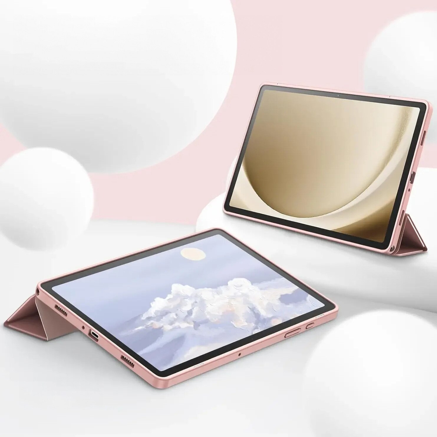 Etui Tri-fold pentru Samsung Galaxy Tab A11+, roz, protectie 360, material PU si silicon