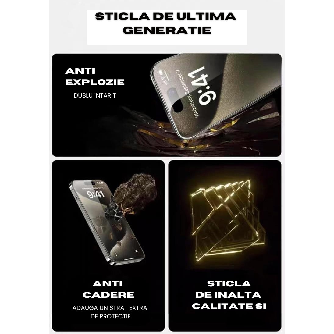 Set 2 Folii Pentru iPhone 15 Transparent Fara Margini Negre, Sticla Securizata, Ez Fit instalare usoara cu EASYAPP pentru indepartarea prafului, SLSpeed, Anti-zgarieturi, Anti-amprenta, anti-explozie, Anti-soc