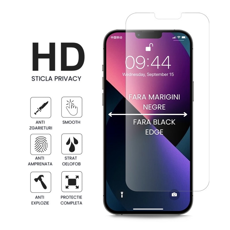 Set 2 Folii Pentru iPhone 15 Transparent Fara Margini Negre, Sticla Securizata, Ez Fit instalare usoara cu EASYAPP pentru indepartarea prafului, SLSpeed, Anti-zgarieturi, Anti-amprenta, anti-explozie, Anti-soc