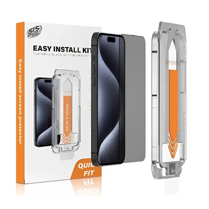 Set 2 Folii Pentru iPhone 15 Transparent Fara Margini Negre, Sticla Securizata, Ez Fit instalare usoara cu EASYAPP pentru indepartarea prafului, SLSpeed, Anti-zgarieturi, Anti-amprenta, anti-explozie, Anti-soc