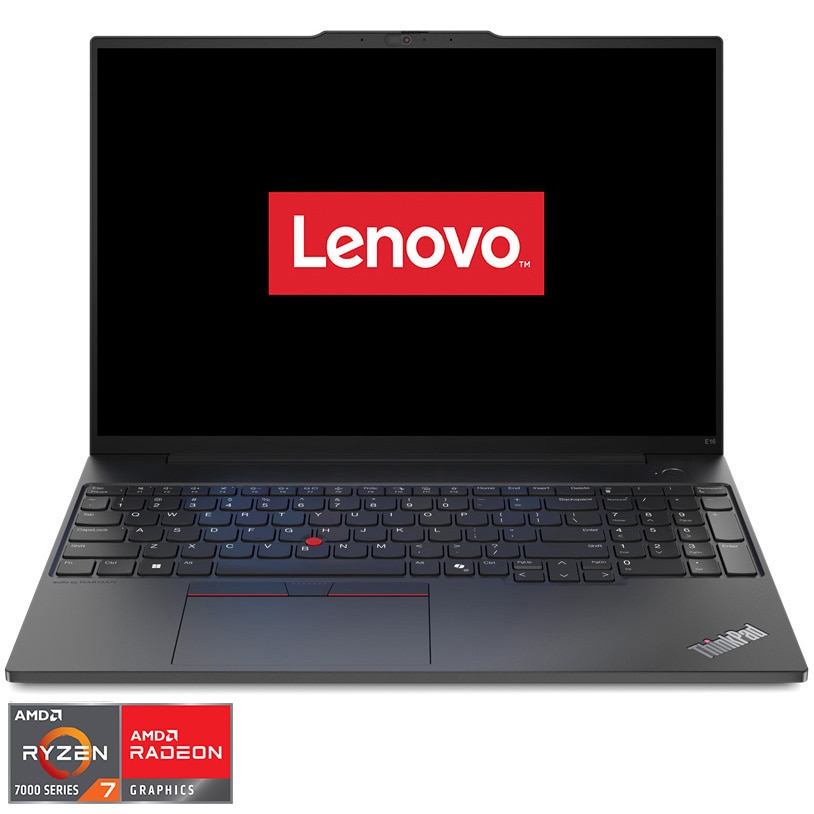 Laptop Lenovo ThinkPad E16 Gen 2 cu procesorAMD Ryzen™ 7 7735HS pana la 4.75GHz, 16" WUXGA, IPS, 32GB DDR5 RAM, 1TB SSD, AMD Radeon™ 680M Graphics, No OS, Black, 3Y Onsite upgrade