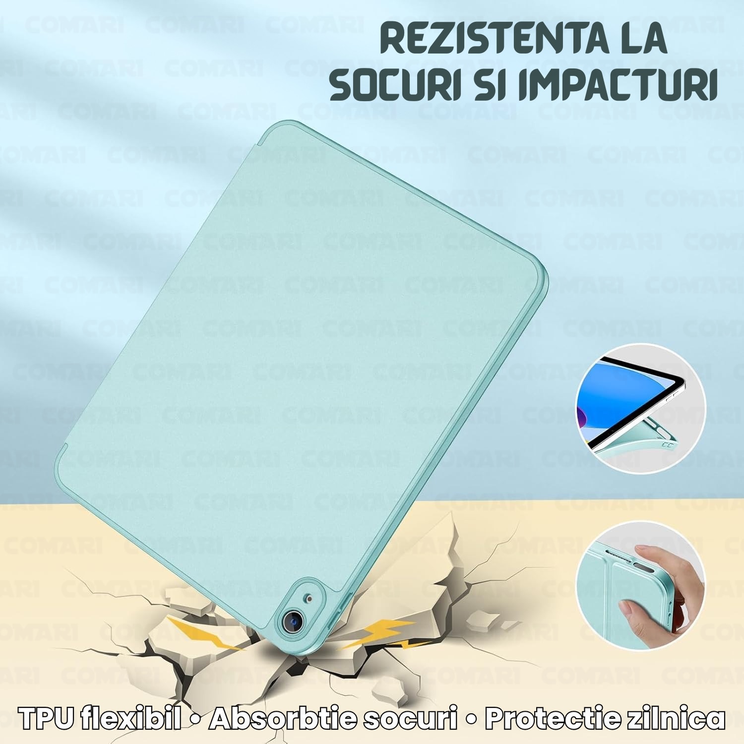 Husă pentru tabletă Comari EliteCover, protecție completă, suport stylus, verde matcha