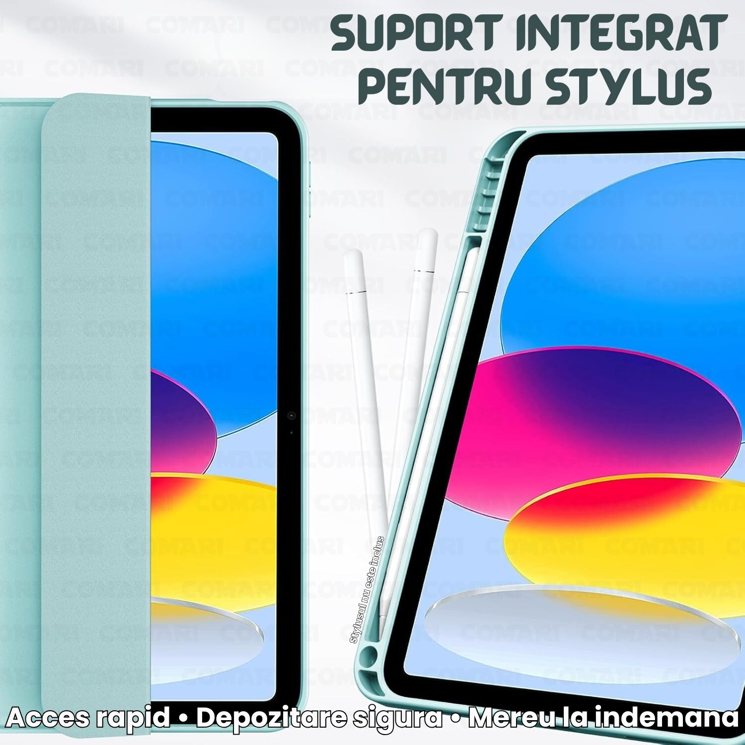 Husă pentru tabletă Comari EliteCover, protecție completă, suport stylus, verde matcha