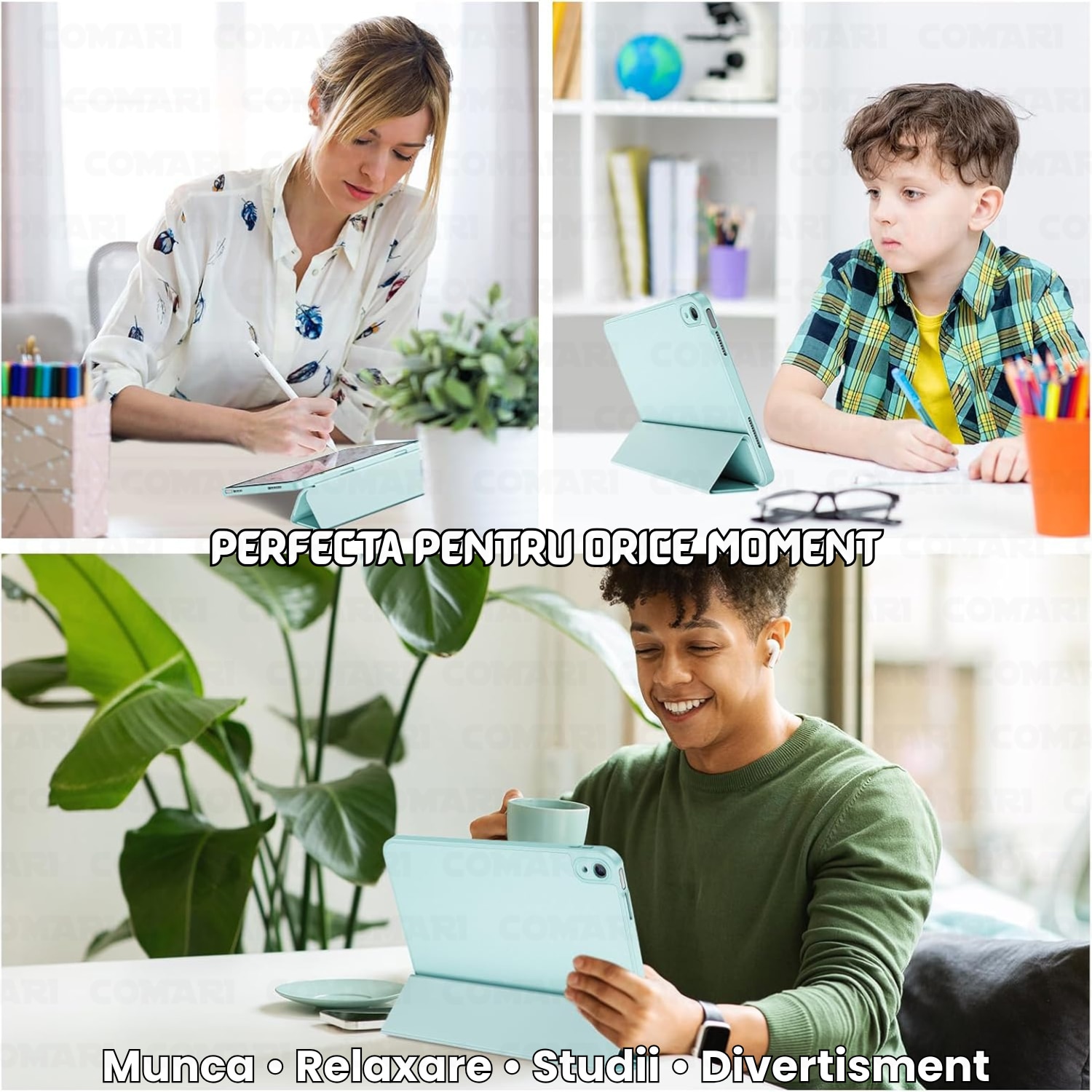Husă pentru tabletă Comari EliteCover, protecție completă, suport stylus, verde matcha