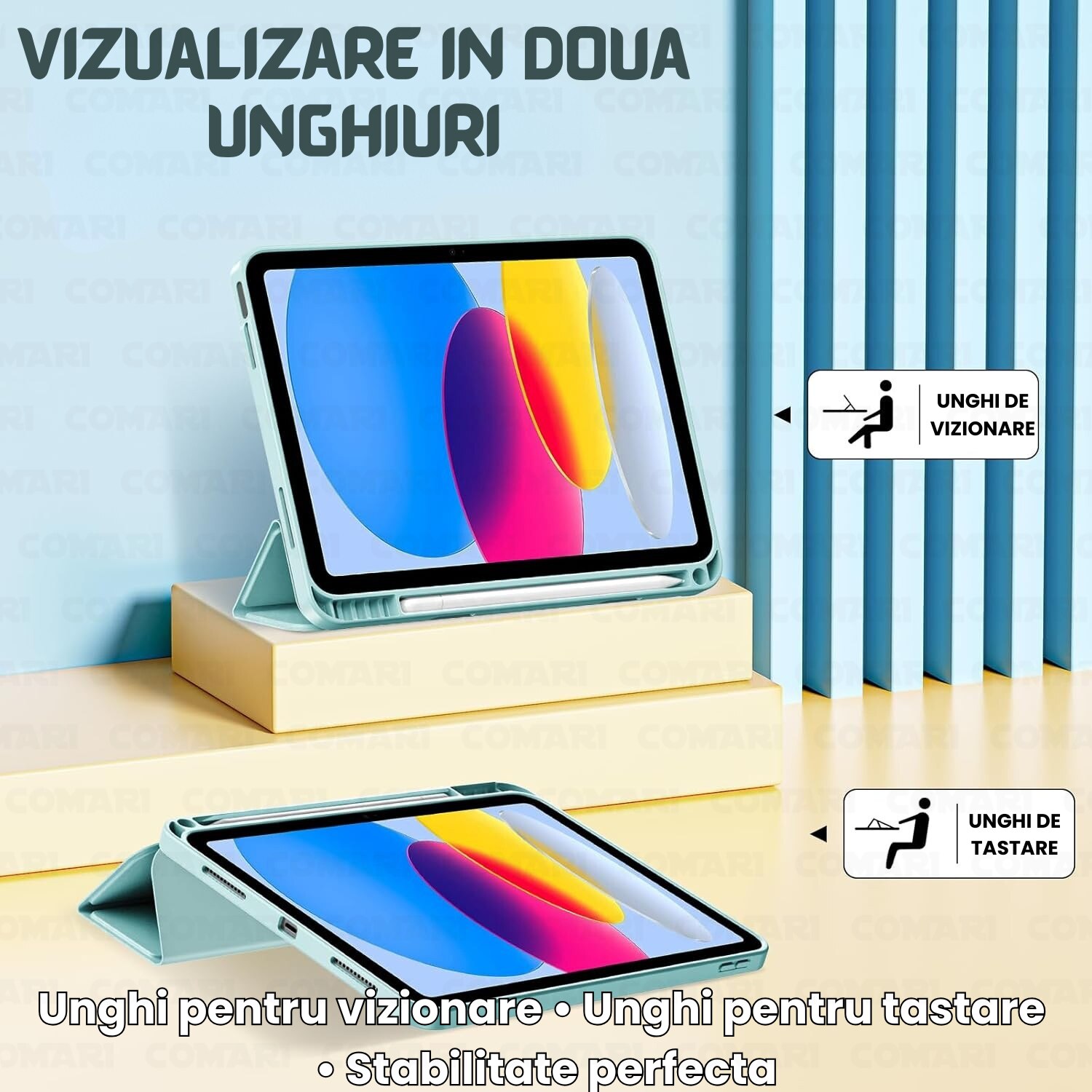 Husă pentru tabletă Comari EliteCover, protecție completă, suport stylus, verde matcha