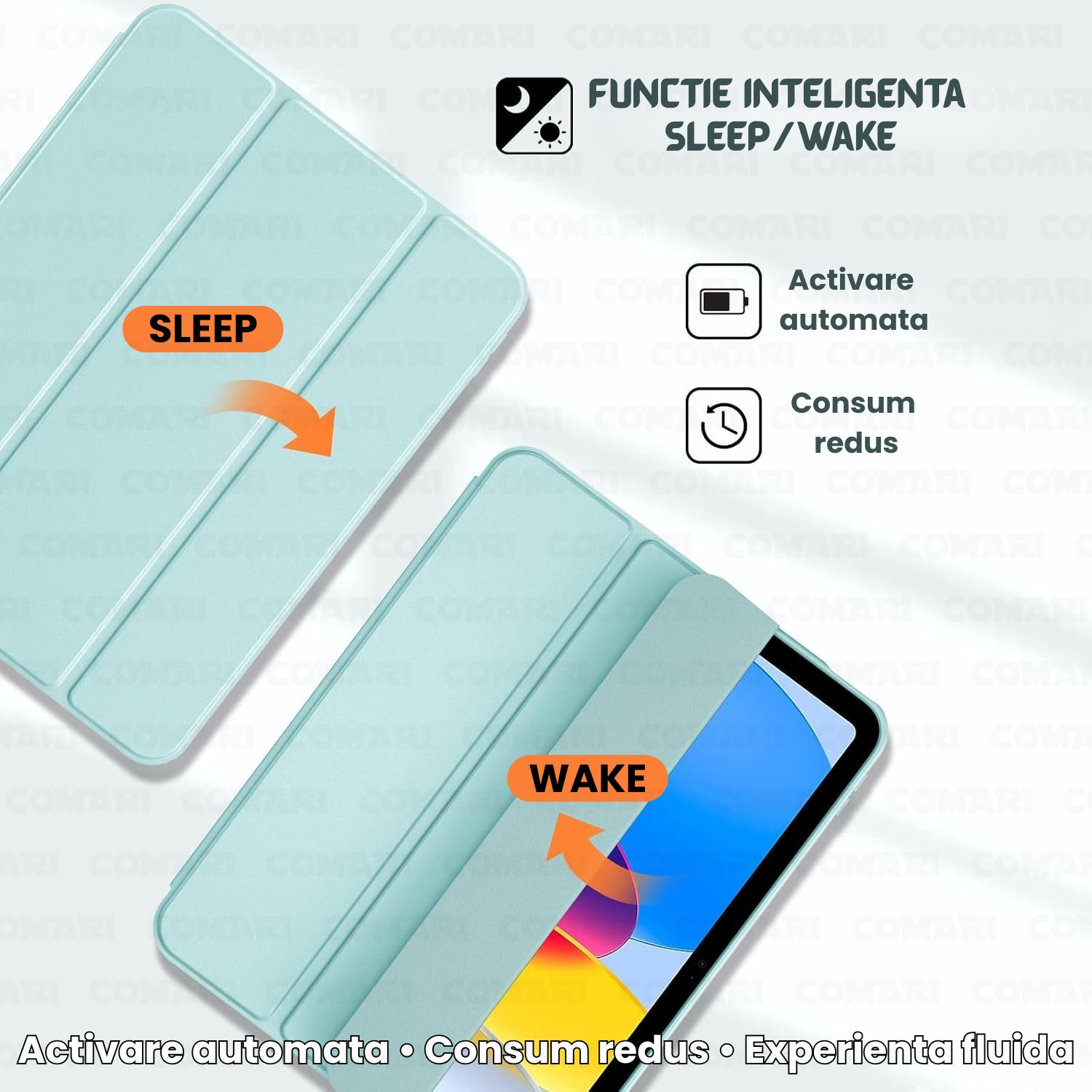 Husă pentru tabletă Comari EliteCover, protecție completă, suport stylus, verde matcha