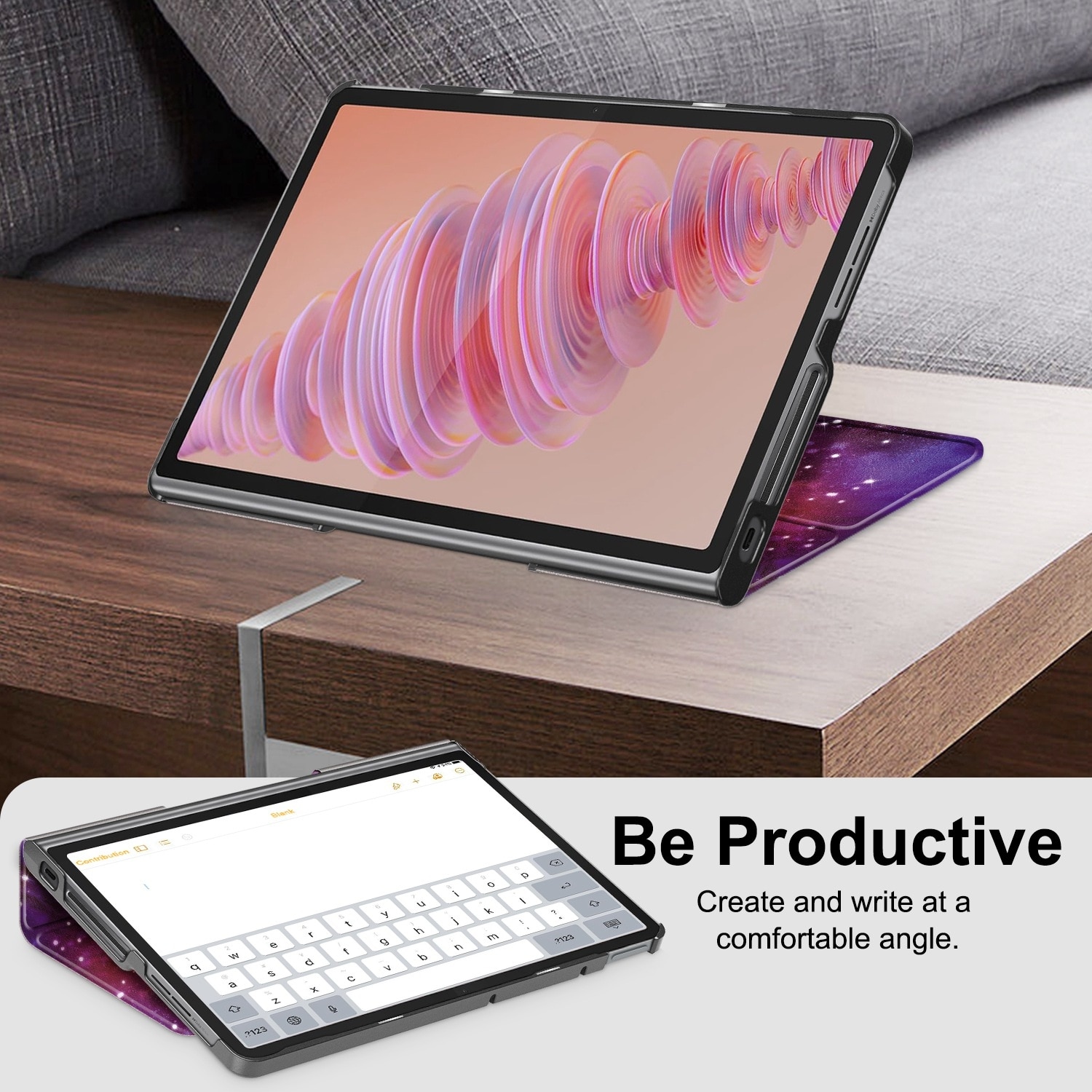 Husa tableta pentru Lenovo Tab Plus 11.5 TB351FU, piele inteligenta, tip design 3 pliuri cu desen colorat, inchidere magnetica, functionalitate inteligenta, compatibila cu Milky Way