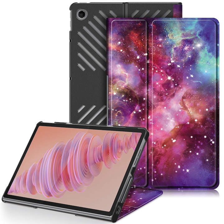 Husa tableta pentru Lenovo Tab Plus 11.5 TB351FU, piele inteligenta, tip design 3 pliuri cu desen colorat, inchidere magnetica, functionalitate inteligenta, compatibila cu Milky Way