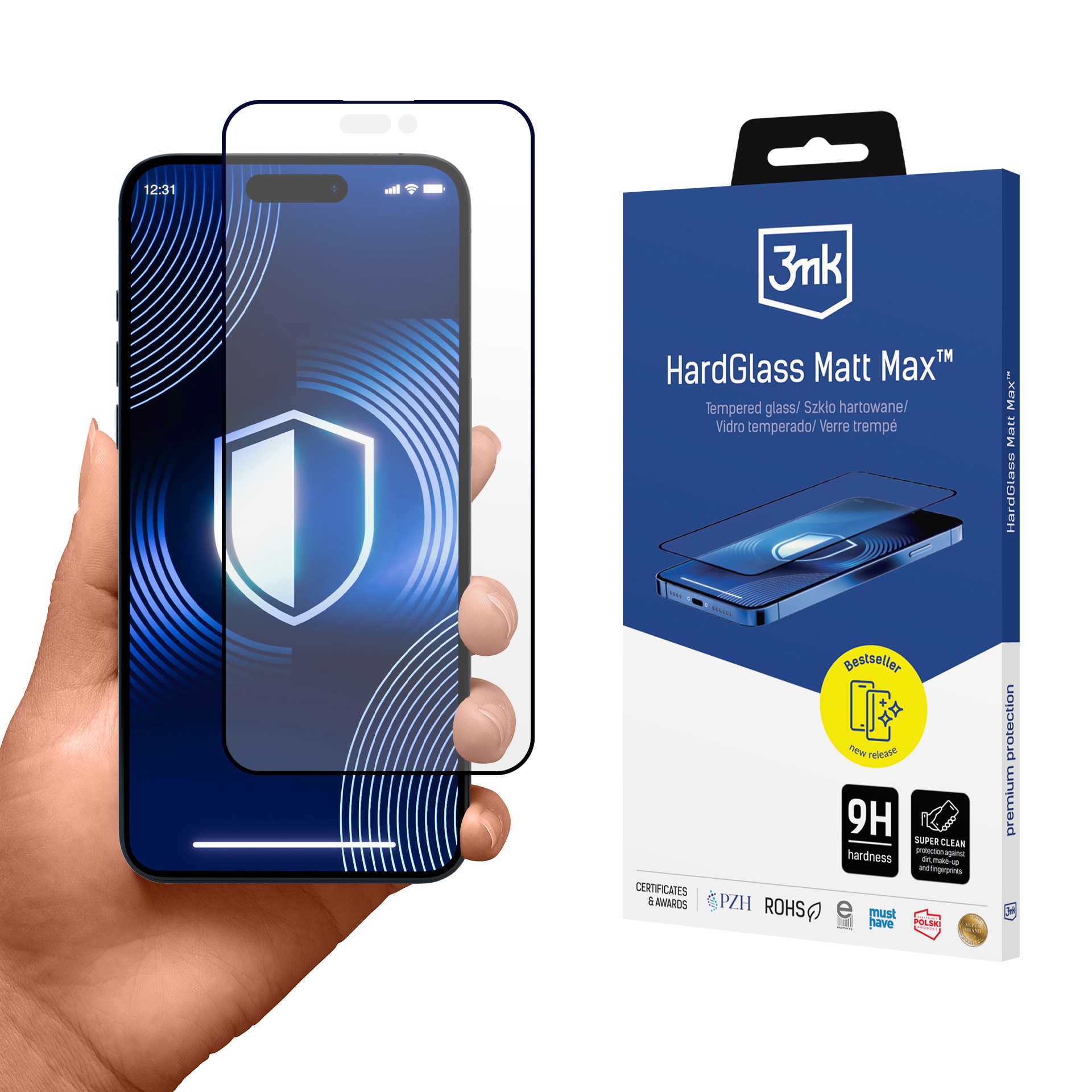 Folie protectie 3MK HardGlass Matt Max, mat, 9H, pentru iPhone 15 Pro