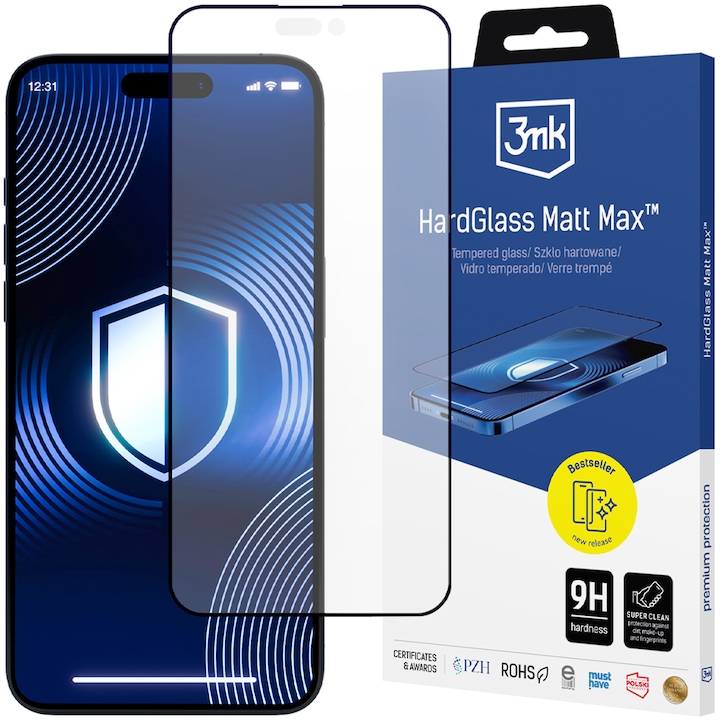 Folie protectie 3MK HardGlass Matt Max, mat, 9H, pentru iPhone 15 Pro