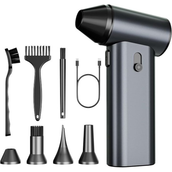 Aspirator fara fir puternic, 130.000 RPM, 180W, set multifunctional, 4 duze, 3 perii de curatare, aluminiu, 6000mAh