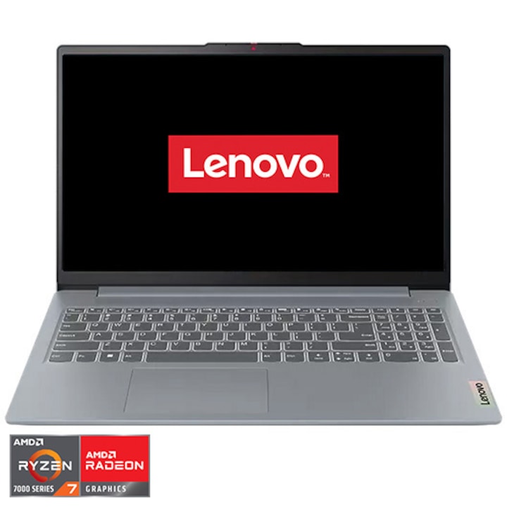 Laptop Lenovo IdeaPad Slim 3 15ABR8 cu procesor AMD Ryzen™ 7 7730U pana la 4.5 GHz, 15.6", Full HD, 16GB, 512GB SSD, AMD Radeon™ Graphics, No OS, Arctic Grey