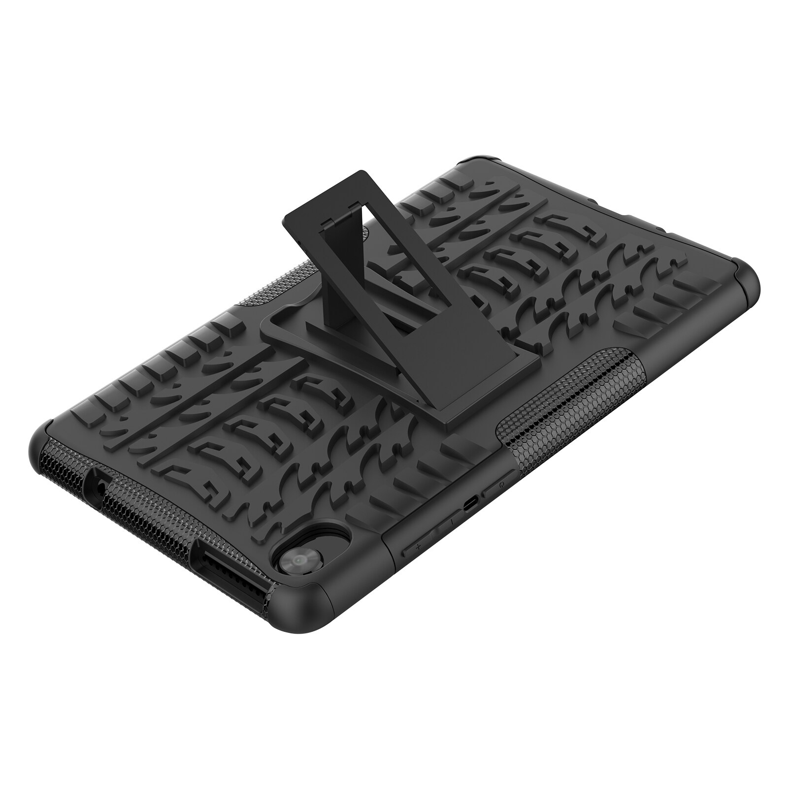 Husa tableta pentru Lenovo Tab M8 3rd Gen 8506 / M8 HD 8505, textura cauciucata antishoc TPU+PC cu suport(Negru)