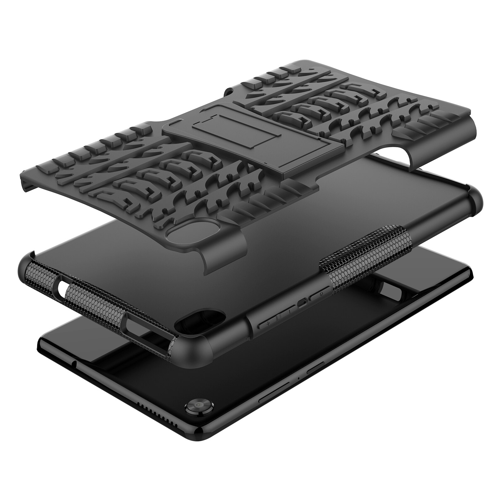 Husa tableta pentru Lenovo Tab M8 3rd Gen 8506 / M8 HD 8505, textura cauciucata antishoc TPU+PC cu suport(Negru)