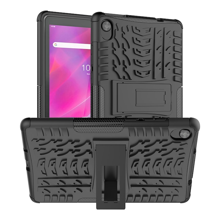 Husa tableta pentru Lenovo Tab M8 3rd Gen 8506 / M8 HD 8505, textura cauciucata antishoc TPU+PC cu suport(Negru)