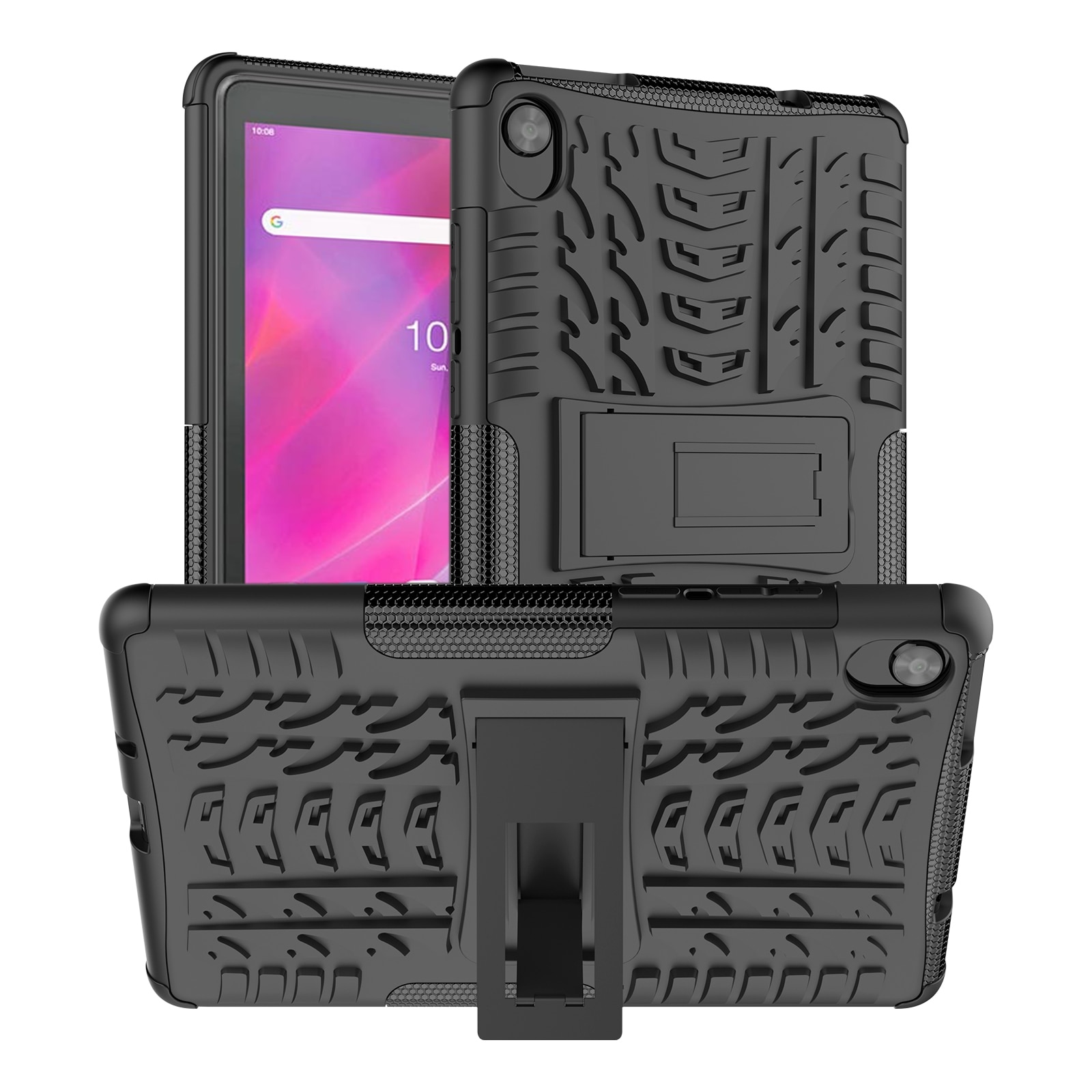 Husa tableta pentru Lenovo Tab M8 3rd Gen 8506 / M8 HD 8505, textura cauciucata antishoc TPU+PC cu suport(Negru)