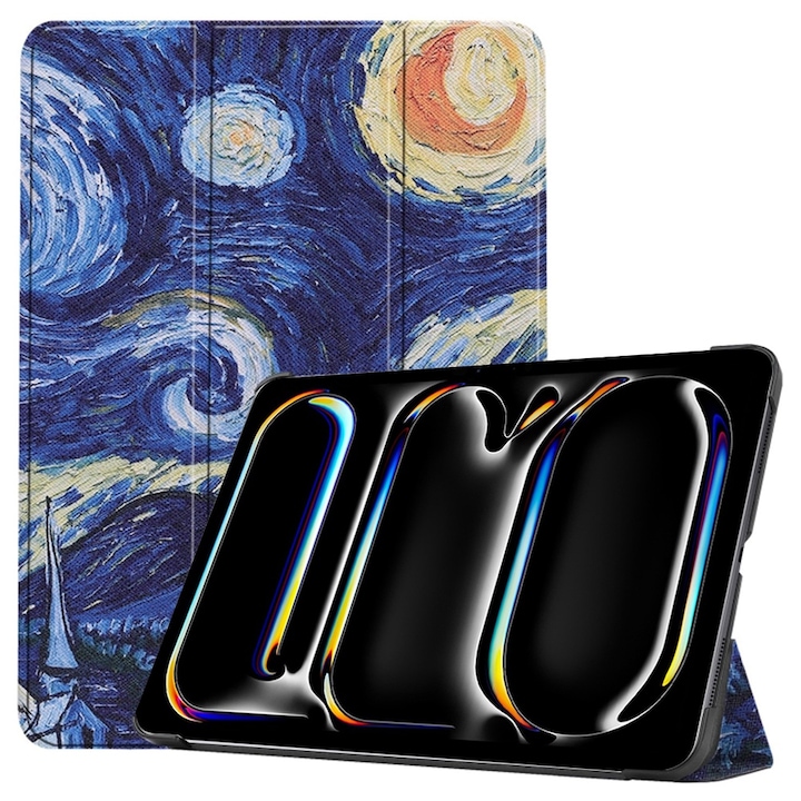 Husa compatibila cu Apple iPad Pro 13 (2024), 13.0 inchi, Tip carte, Bounce Comando, Protectie completa, Stand, Starry Night