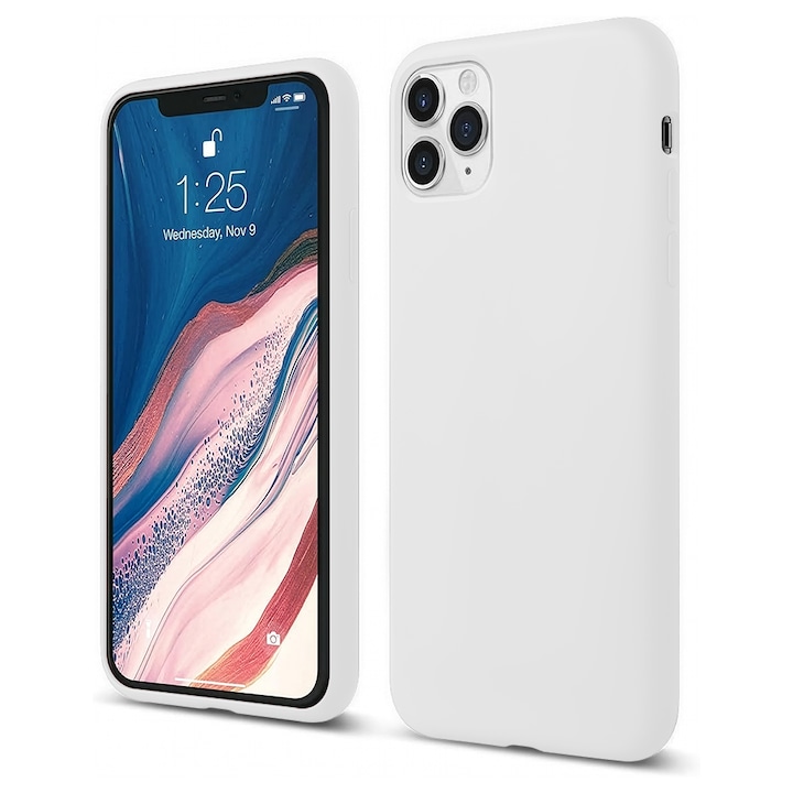 Husa CASEY STUDIOS™ compatibila cu iPhone 11 Pro Max, Soft Silicone Premium, Microfibra in Interior, Alb, de Protectie, Ultra Slim, pentru Incarcare Wireless, Margini Ridicate de Protectia Ecranului si a Camerelor