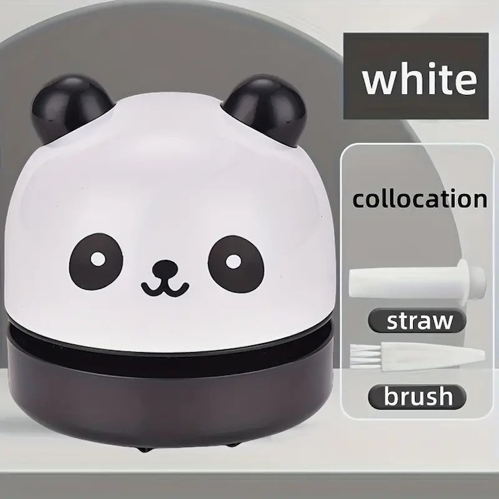 Aspirator desktop mini panda, alb, alimentat cu 2 baterii AA