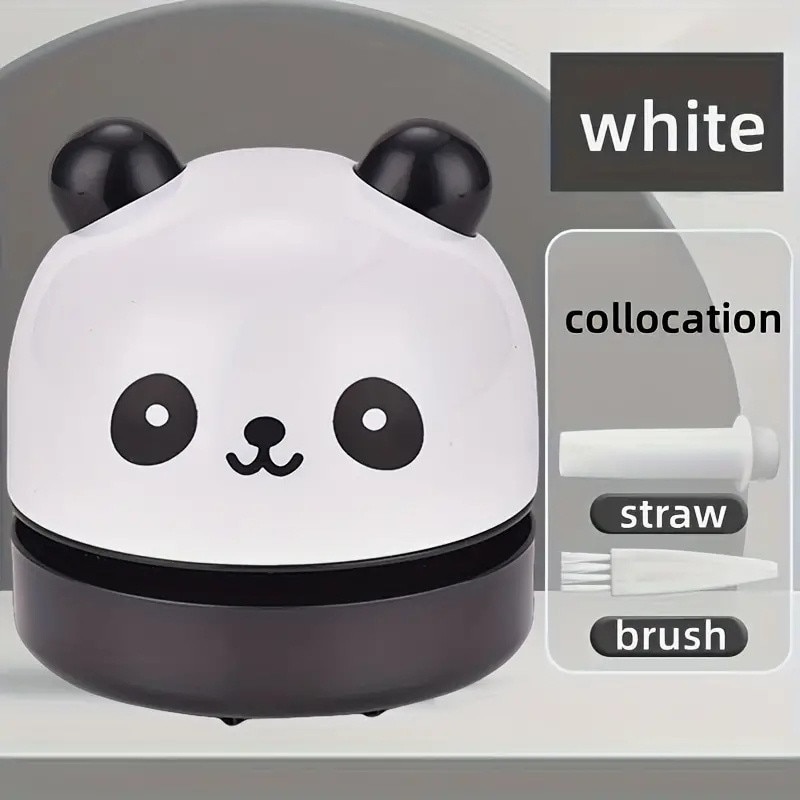 Aspirator desktop mini panda, alb, alimentat cu 2 baterii AA