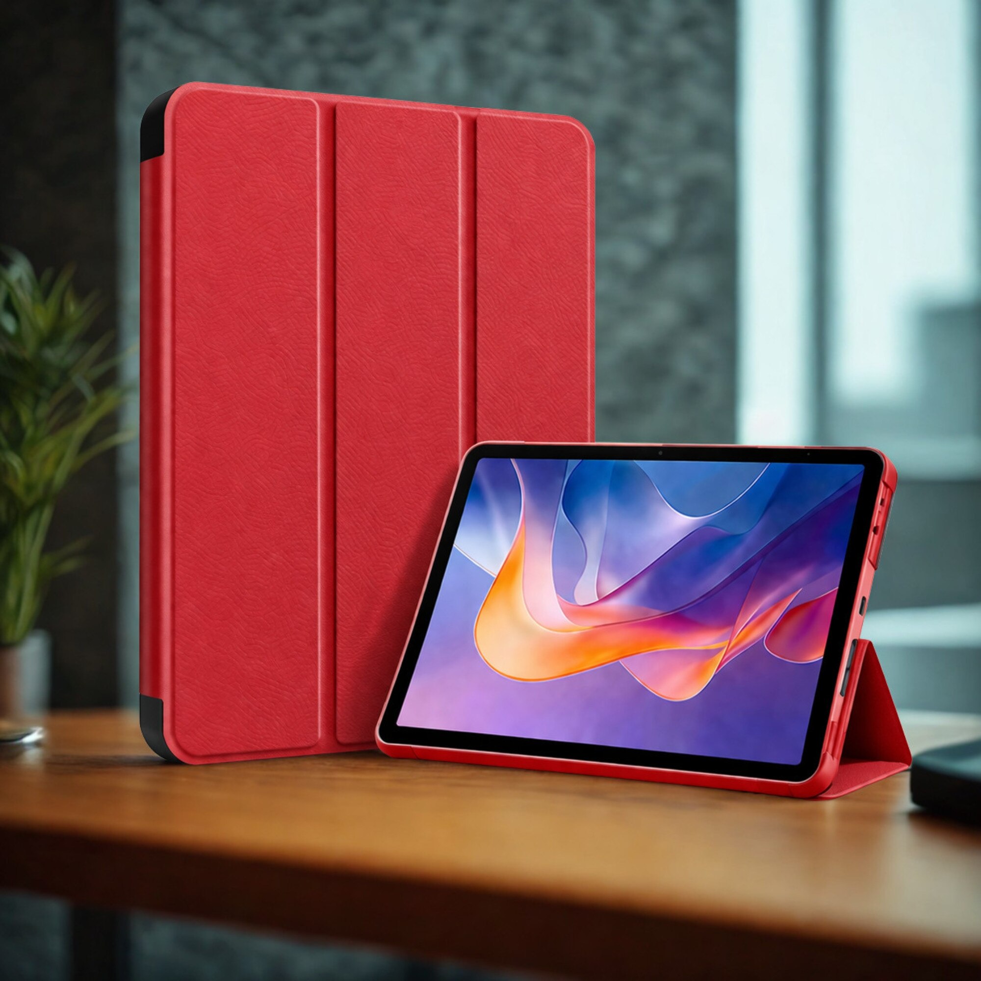 Husa tableta StandPro pentru OnePlus Pad, Protectie 360°, Carcasa Rigida, Piele ECO, Anti-soc si Anti-zgarieturi, Rosu