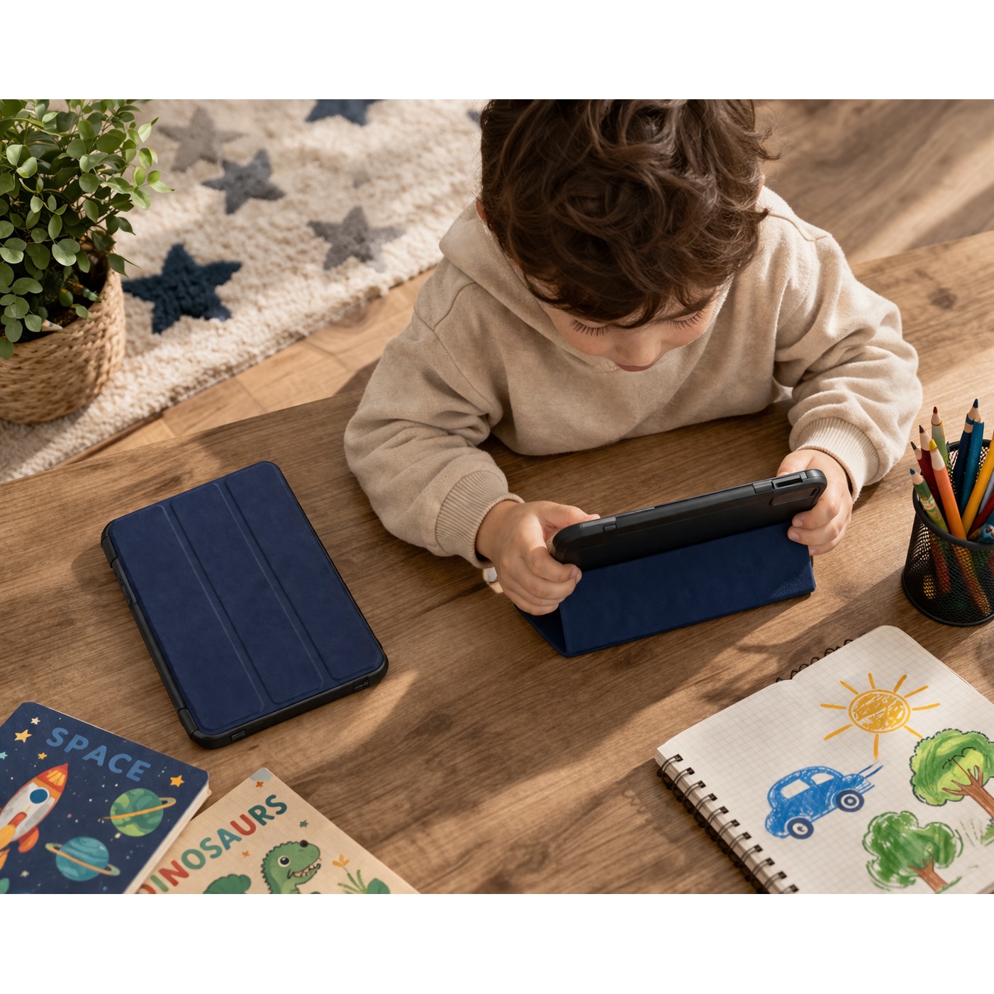 Husa tableta StandPro pentru Xiaomi Redmi Pad 2 Pro, Protectie 360°, Carcasa Rigida, Piele ECO, Anti-soc si Anti-zgarieturi, Albastru