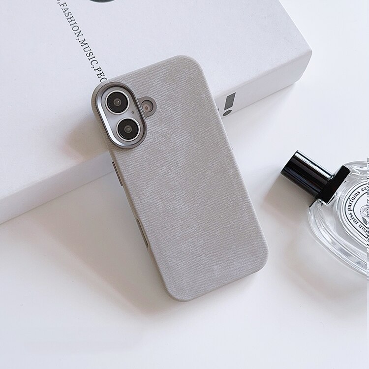 Husa de Protectie compatibila Apple iPhone 16 Plus, denim, MagSafe, protectie camere, megaMOBILE®, gri