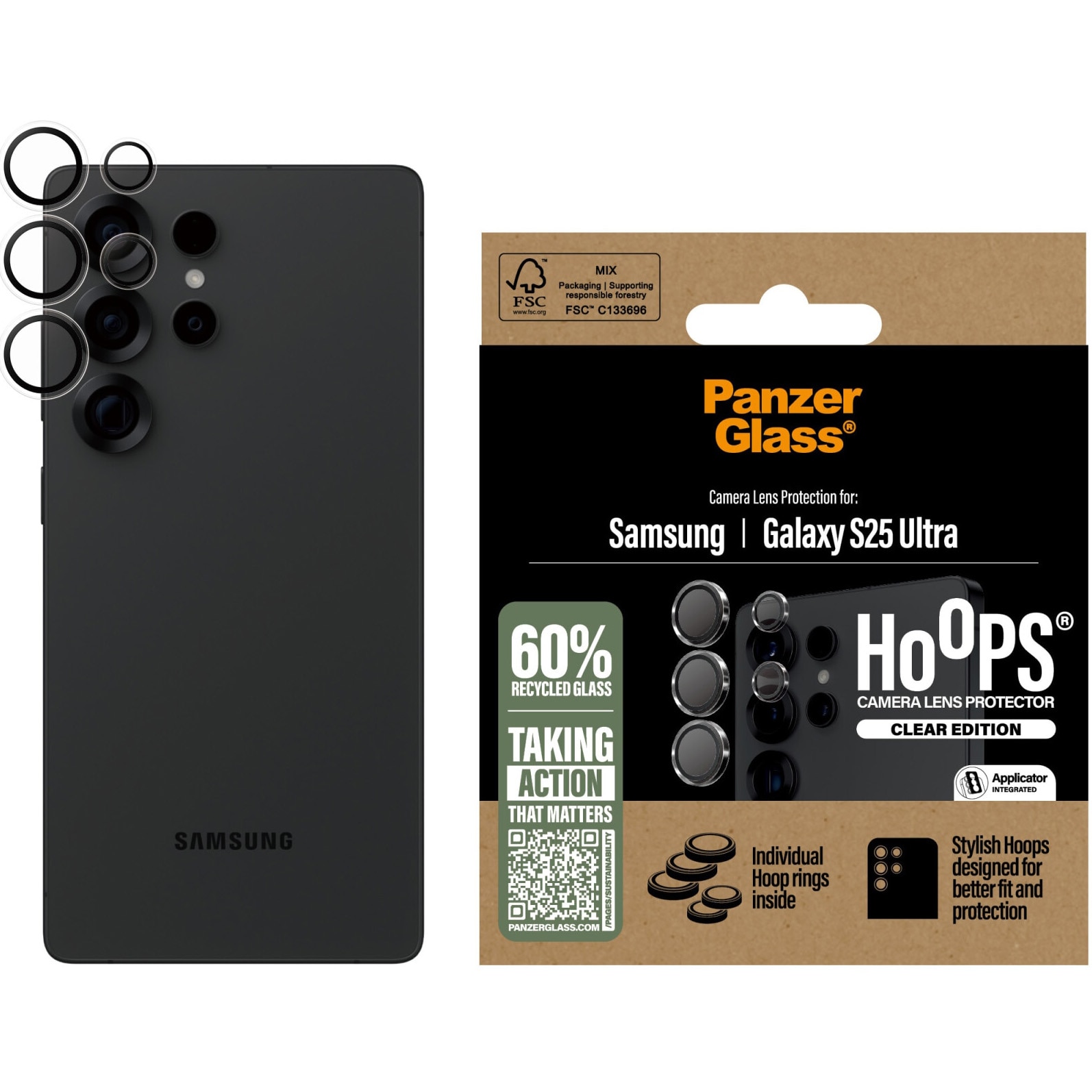 Folie de protectie sticla camera PanzerGlass Hoops pentru Samsung Galaxy S25 Ultra, Transparent