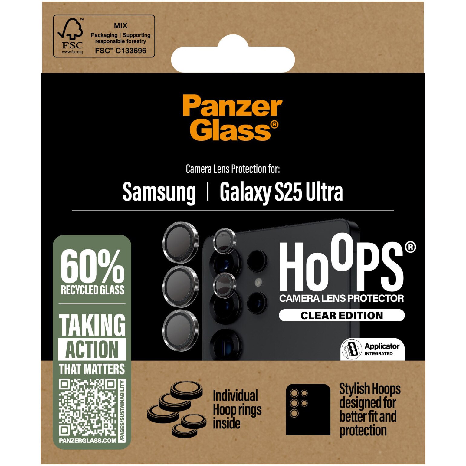 Folie de protectie sticla camera PanzerGlass Hoops pentru Samsung Galaxy S25 Ultra, Transparent