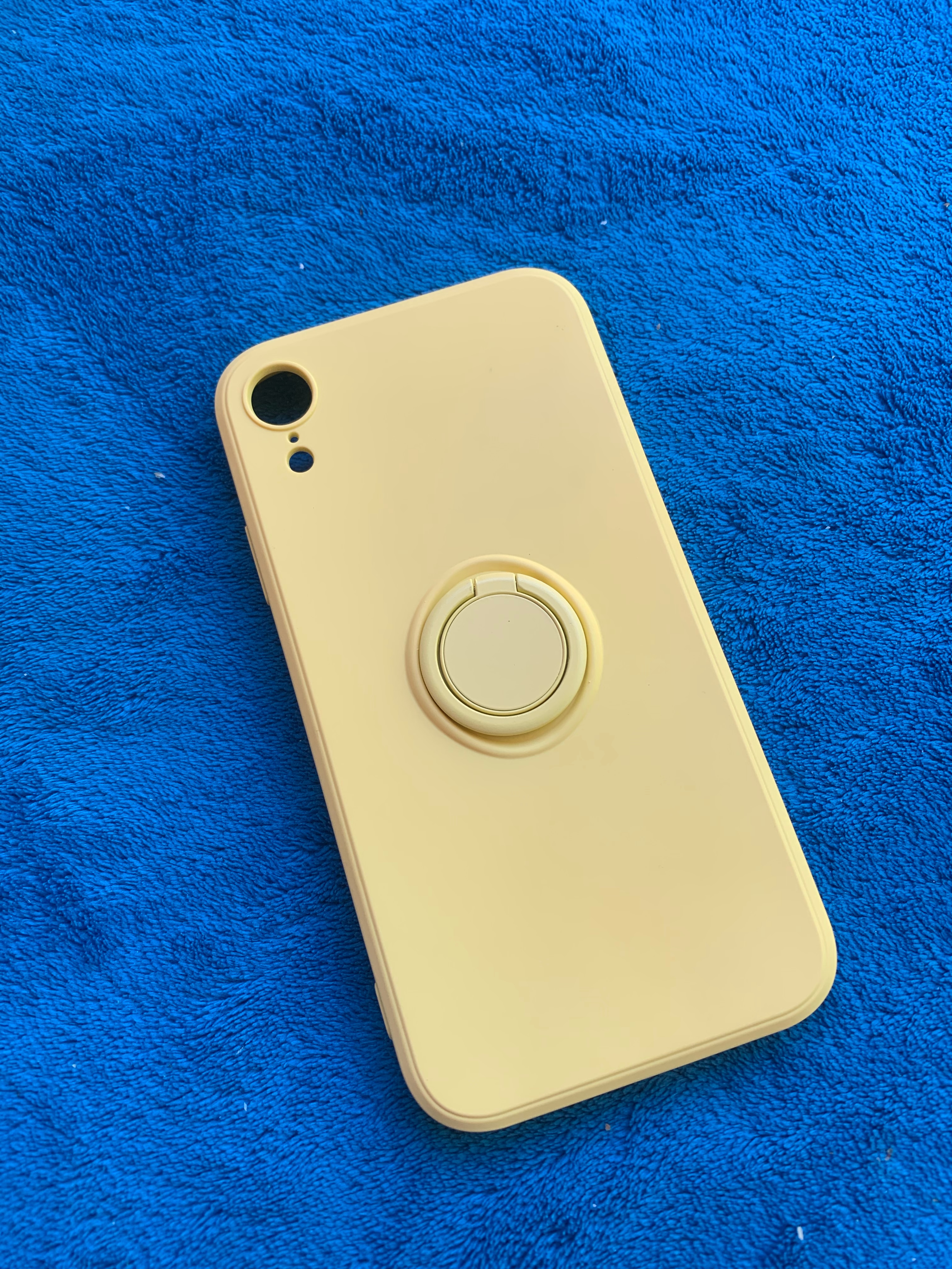 Husa protectie Flippy compatibila cu Apple iPhone XR Liquid Silicone Ring cu suport rotativ Albastru deschis