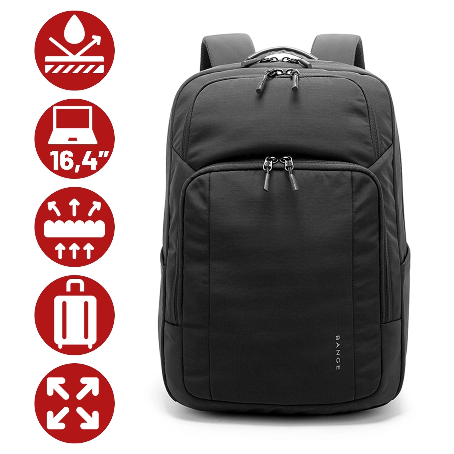 Rucsac laptop Bange 23L, impermeabil, pentru laptop 16,4", cu sistem BioAir, negru, 46x29x18cm