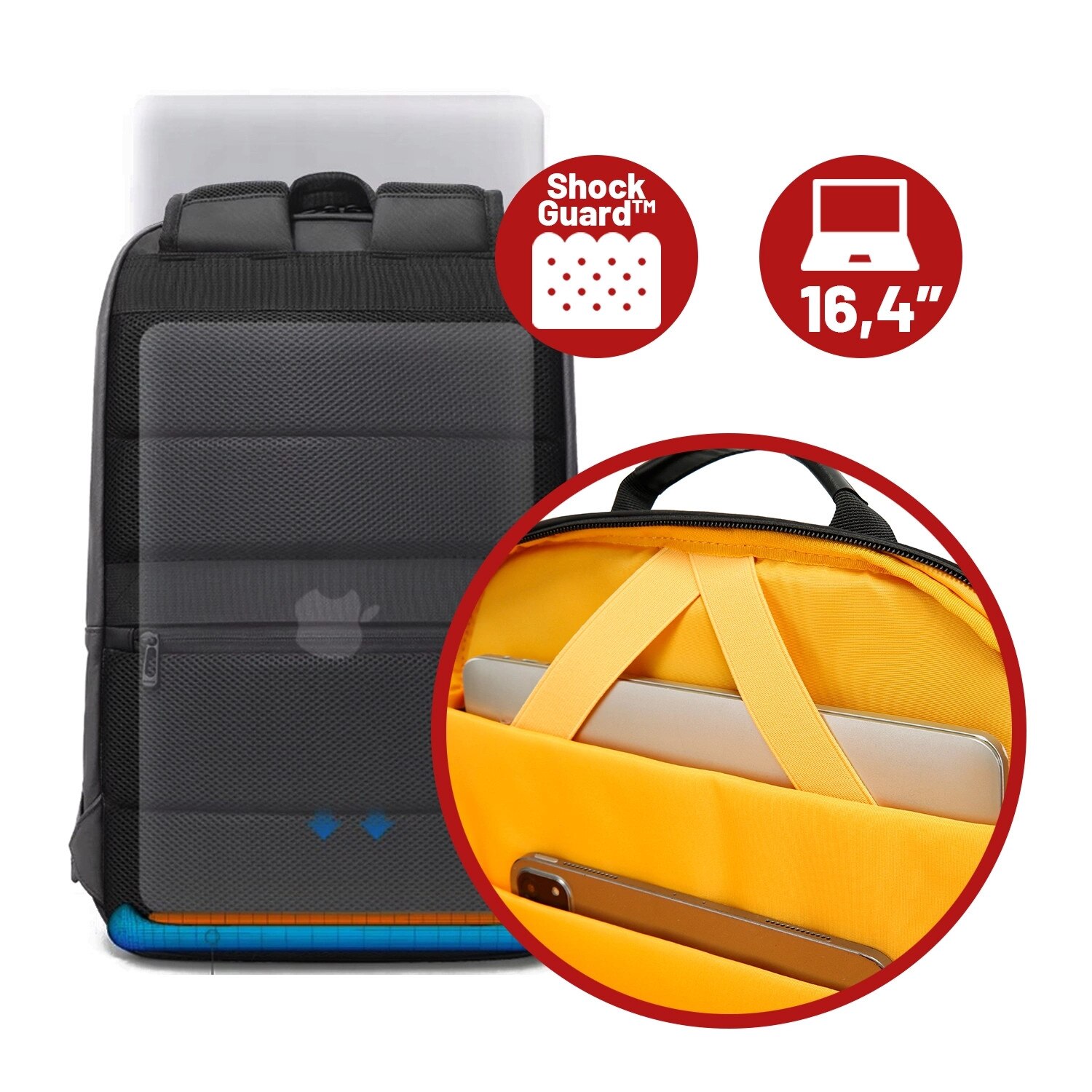 Rucsac laptop Bange 23L, impermeabil, pentru laptop 16,4", cu sistem BioAir, negru, 46x29x18cm