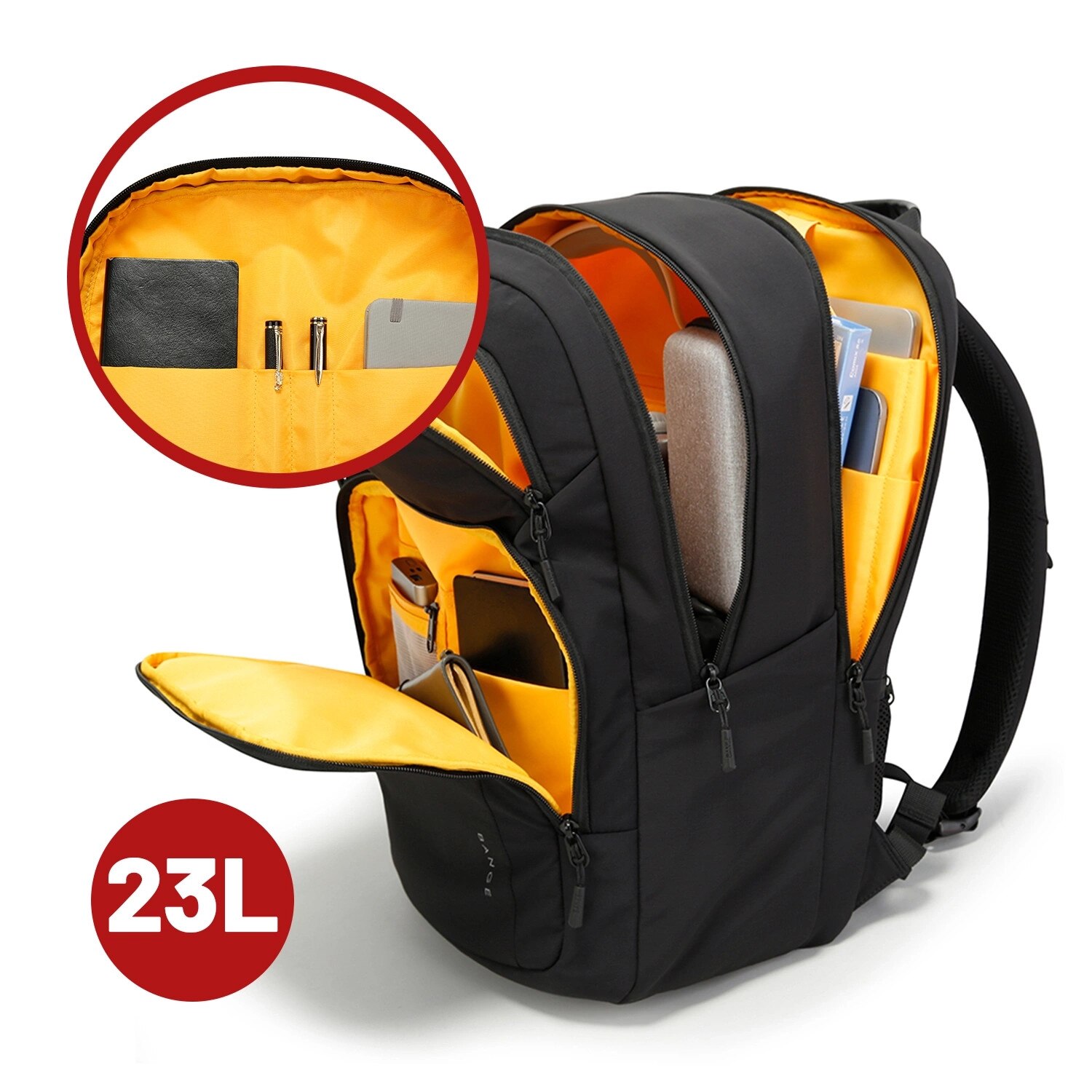 Rucsac laptop Bange 23L, impermeabil, pentru laptop 16,4", cu sistem BioAir, negru, 46x29x18cm