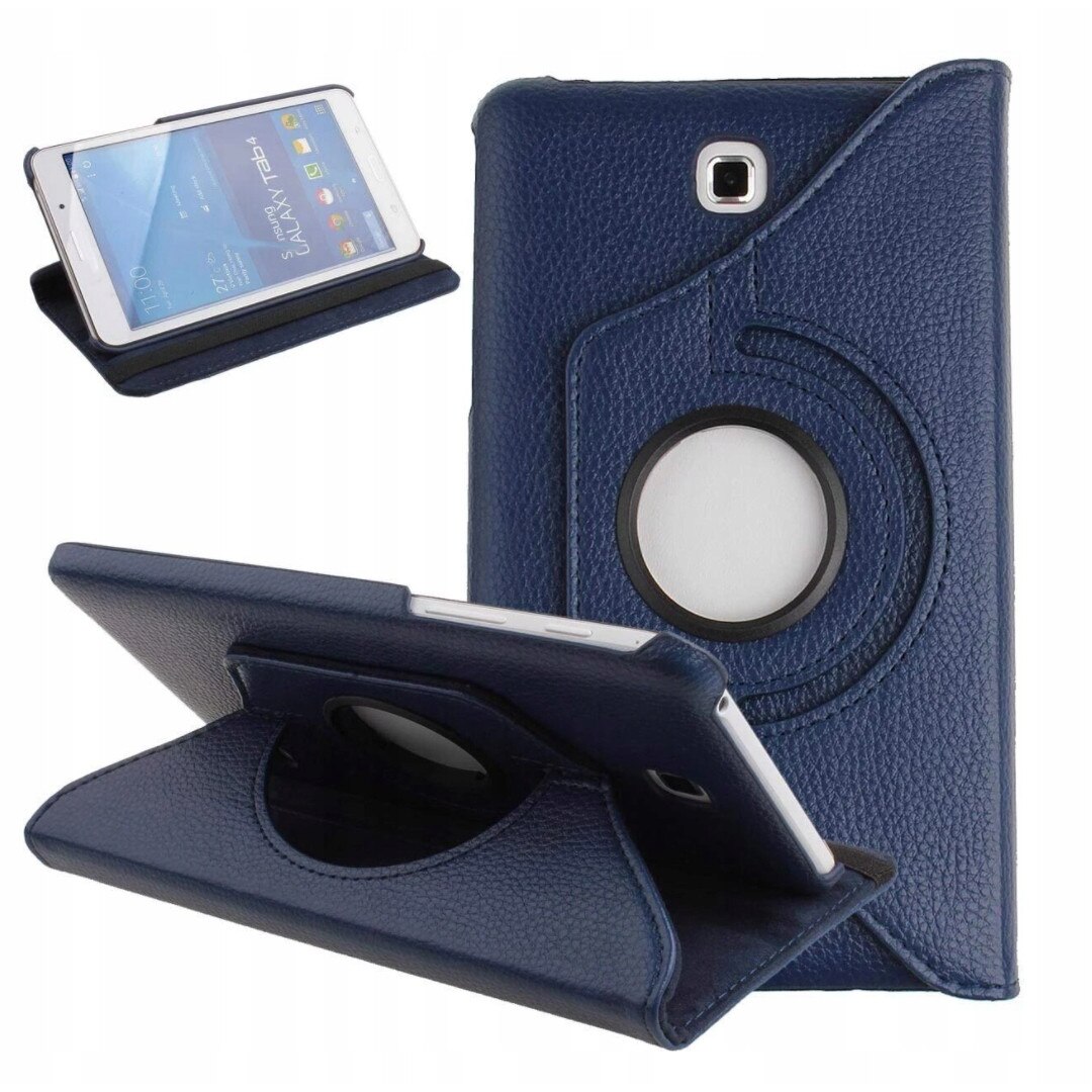 Husa tableta, Piele ecologica, Compatibila cu Samsung Galaxy Tab 4, 7 inch, Albastru inchis